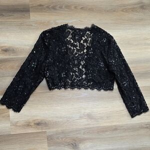 Tadashi Collection Black Lace Beaded Sequence Bolero Top